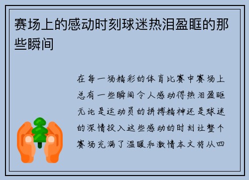 赛场上的感动时刻球迷热泪盈眶的那些瞬间